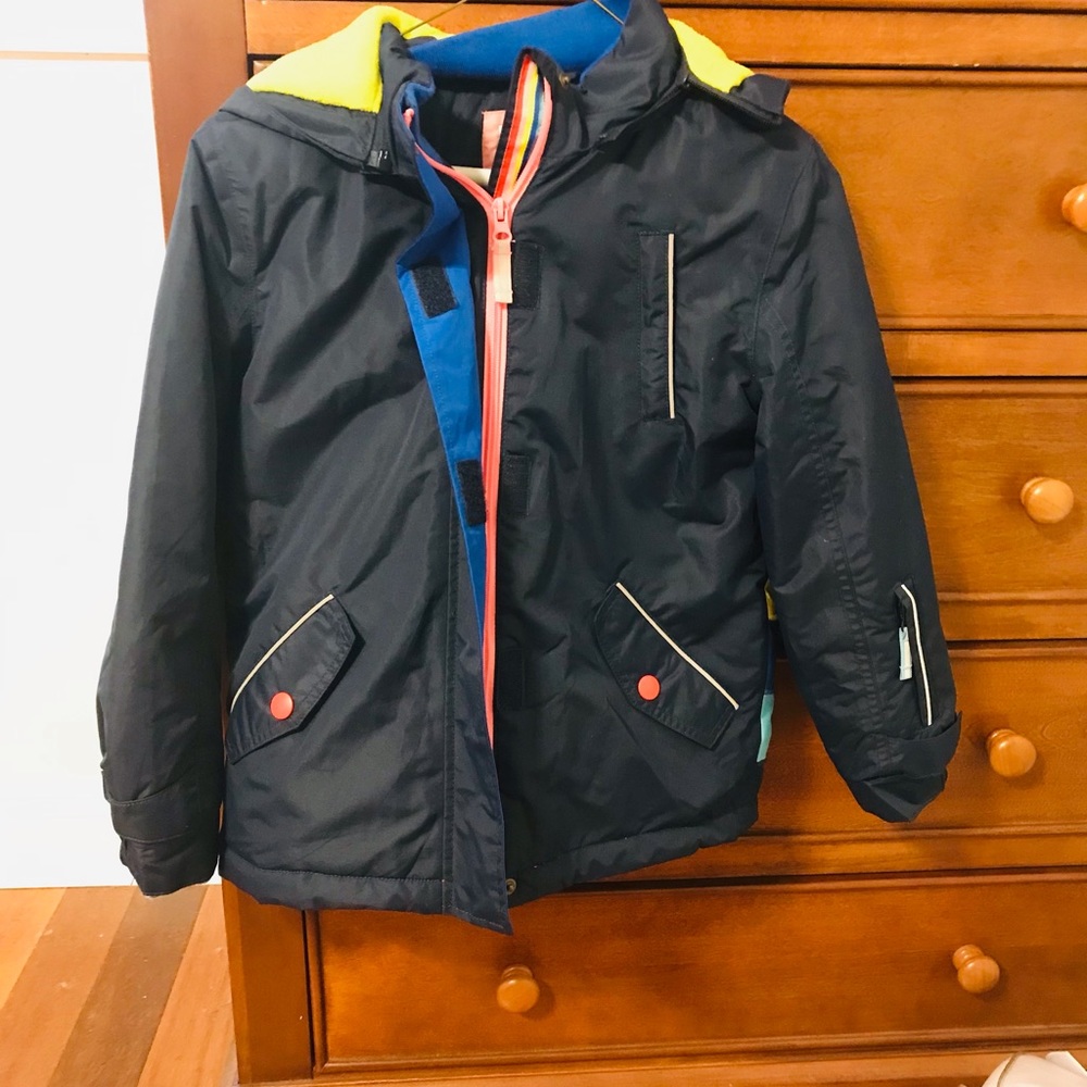 Mini-Boden Girls All-Weather Waterproof Jacket, Navy Rainbow
